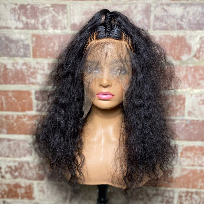 18 Inches 13x4 Puffy Wet and Wavy with Braids Lace Frontal Wigs 250% Density-100% Human Hair