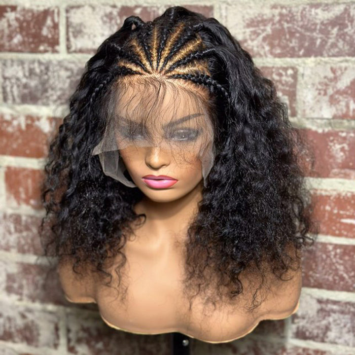 16 Inches 13x6 Seven Braids with Half Curls Lace Frontal Wigs 200% Density-100% Human Hair