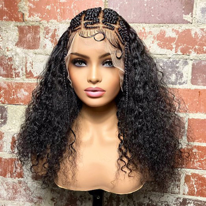 18 Inches Deep Curly with Special Braids 13x6 Lace Frontal Wigs 250% Density-100% Human Hair